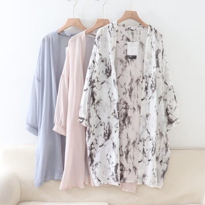 C06037日单新款客供料无扣宽松好搭配女气质轻薄中长开衫外套大码