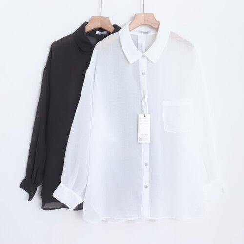 D11025日单新款客供料单排扣宽松好搭配女简洁纯色轻薄长袖衬衫