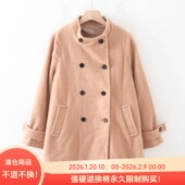 D02029日单秋冬款 客供料双排扣立领宽松女纯色通勤气质呢子外套