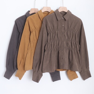 D18033日单新款客供料单排扣翻边领微宽松显瘦女纯色气质长袖衬衫