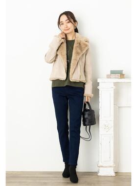 D01033日单甜美秋冬新款保暖拉链毛毛西装领女气质短款麂皮绒外套