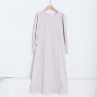 D13019日单客供料简洁圆领套头微宽松显瘦长裙女纯色休闲连衣裙