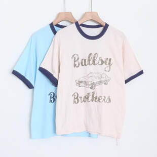 D15035日单新款客供料圆领套头宽松字母印花女简洁休闲短袖T恤