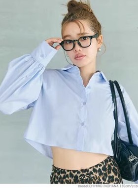 D11031日单新款客供料简洁单排扣宽松显瘦女气质通勤短款长袖衬衫