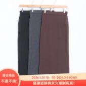 D08050日单秋冬新款 通勤气质后松紧高腰H型长裙女加绒开叉半身裙