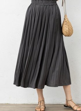 D04079日单新款客供料花边松紧高腰女细百褶通勤气质长款半身裙