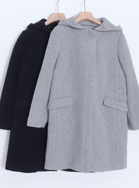 D03055日单秋冬款贵牌NBB含毛拉链微宽松女连帽可拆中长呢子外套