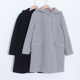 D03055日单秋冬款 贵牌NBB含毛拉链微宽松女连帽可拆中长呢子外套