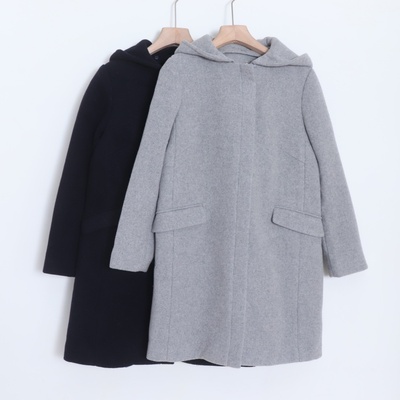 D03055日单秋冬款贵牌NBB含毛拉链微宽松女连帽可拆中长呢子外套