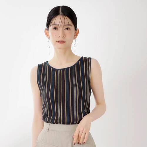 A16038日单新款客供圆领套头弹性好修身显瘦好搭配女条纹针织背心