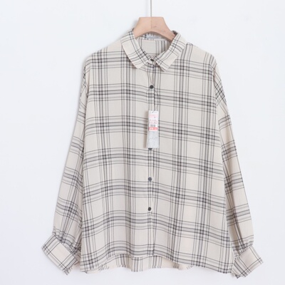 D24021日单春夏款客供料单排扣宽松女气质通勤格子有大码长袖衬衫