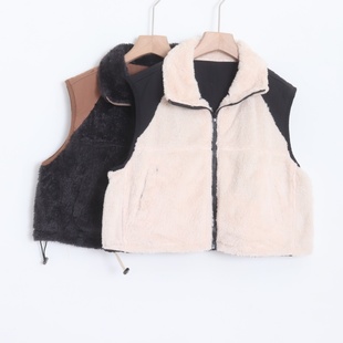 D11092日单秋冬新款 拉链宽松下摆抽绳女休闲2way两面穿拼接马夹