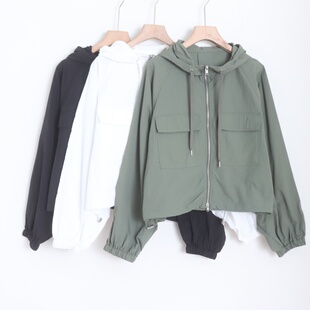D18068日单新款 客供双头拉链宽松下摆可收女纯色连帽通勤休闲外套