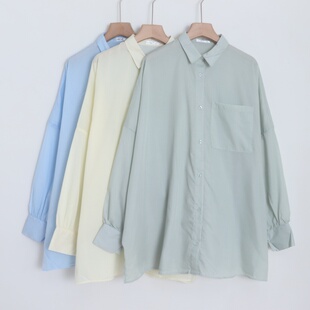 D13013日单客供料单排扣宽松显瘦女气质通勤休闲中长款长袖衬衫
