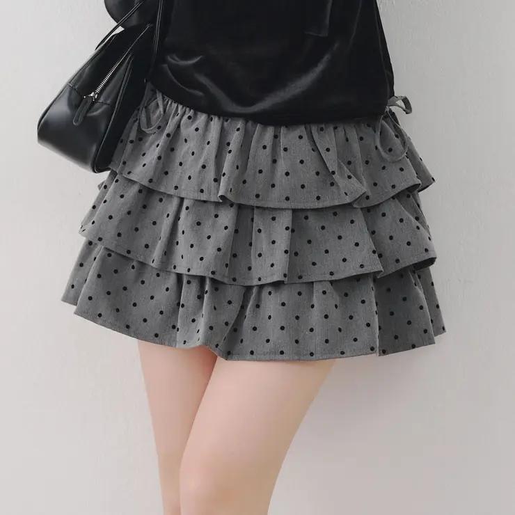 D04065日单新款贵牌松紧高腰显瘦蛋糕层次短裙女甜美系带半身裙