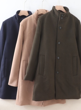 D02042日单秋冬款贵牌2W单排扣立领微宽松女气质含羊毛呢子外套