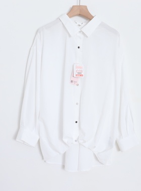 D04096日单新款简洁单排扣宽松显瘦女纯色通勤气质后绑带长袖衬衫