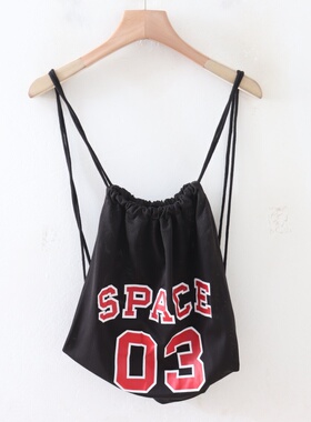 B07050日单新款客供抽绳系带大容量字母印花休闲背包女运动收纳包