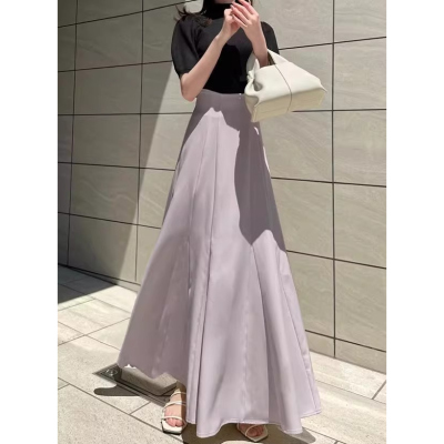 D23059日单新款GL隐形拉链松紧高腰鱼尾裙女甜美气质长款半身裙