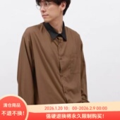 D04035日单秋款 衬衫 客供料单排扣宽松显瘦通勤男士 撞色休闲长袖