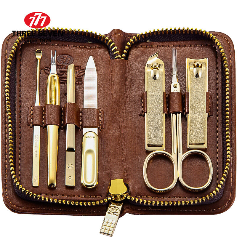 한국수입 777 손톱깎이 세트 손톱깎이 뷰티 케어 조합 7종 세트 NTS-6016G 클래식 브라운