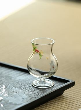 清欢丨手工贴花桂花玻璃高脚茶杯高透茶具主人杯高足品茗杯闻香杯