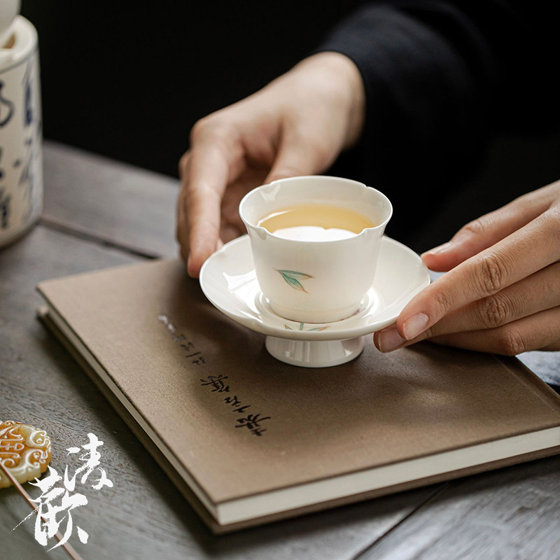 清欢丨羊脂白瓷釉上彩手绘品茗杯 茶盏功夫茶具杯子主人杯泡茶碗