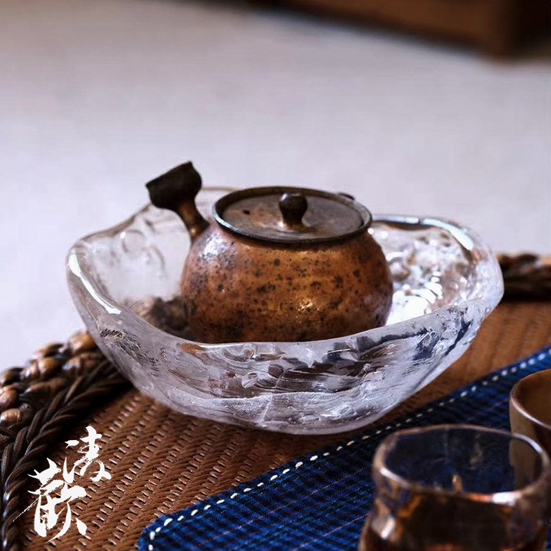 清欢丨饴山琉璃纯手工雾凇壶承家用禅意干泡台托盘甜品盘茶点心碟
