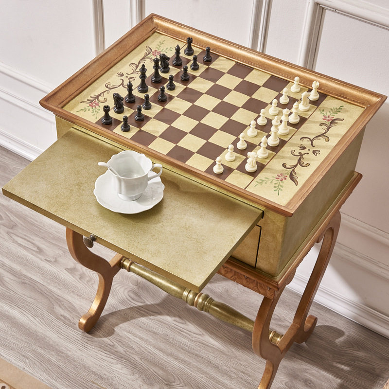 国际象棋桌子沙发边桌复古彩绘家具边几柜带托盘法式桌整装