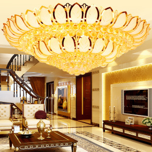 创意新款圆形莲花水晶吸顶灯客厅别墅酒店大堂金色水晶灯灯具