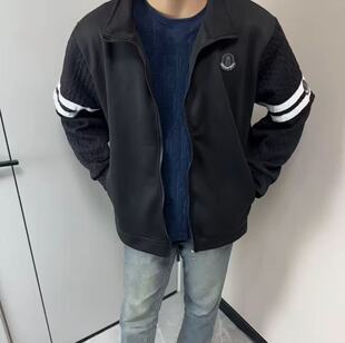 新款潮牌带杠刺绣卫衣男秋冬款立领长袖上衣宽松休闲百搭情侣外套