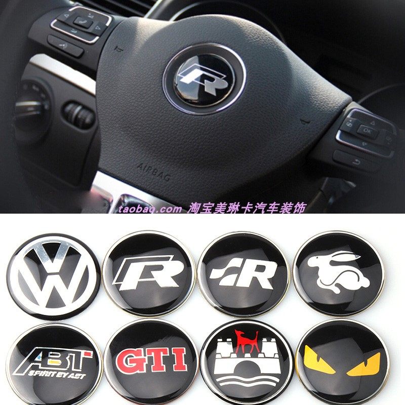 适用于大众VW速腾cc宝来POLO凌渡高尔夫朗逸捷达4.5cm方向盘标R标