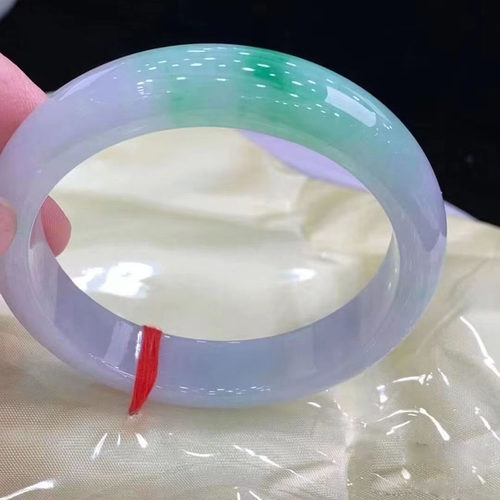 周玉镯福冰糯种春彩女士镯子缅甸宽条镯浅紫罗兰春带彩翡翠玉手镯