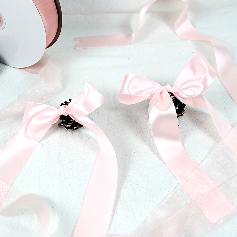 圣诞节礼物盒粉色装饰品蝴蝶结透明缎带礼品圣诞树丝带七夕蓝彩带