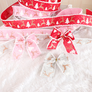 圣诞节装饰品手工蝴蝶结绒布缎带圣诞树藤条红粉色配饰礼物包装带