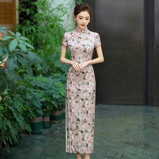 2025新款真丝旗袍文艺改良版长款日常修身年轻款旗袍桑蚕丝连衣裙