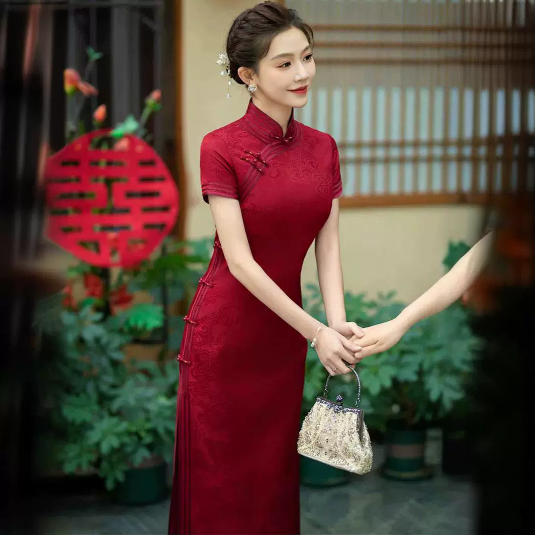高档婚宴真丝桑蚕丝改良旗袍