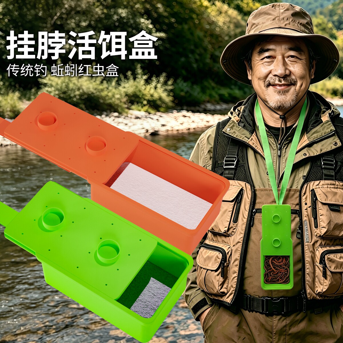 钓鱼活饵盒传统走钓红虫蚯蚓盒图片