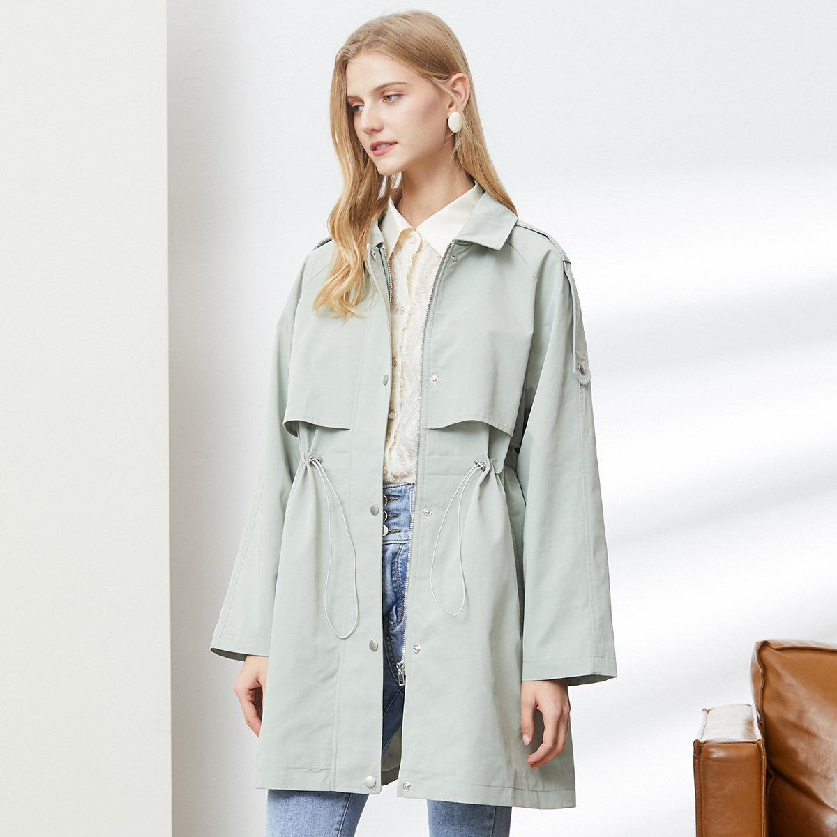 NAWain/纳纹中长款风衣女春2020款女时尚流行宽松休闲气质外套女