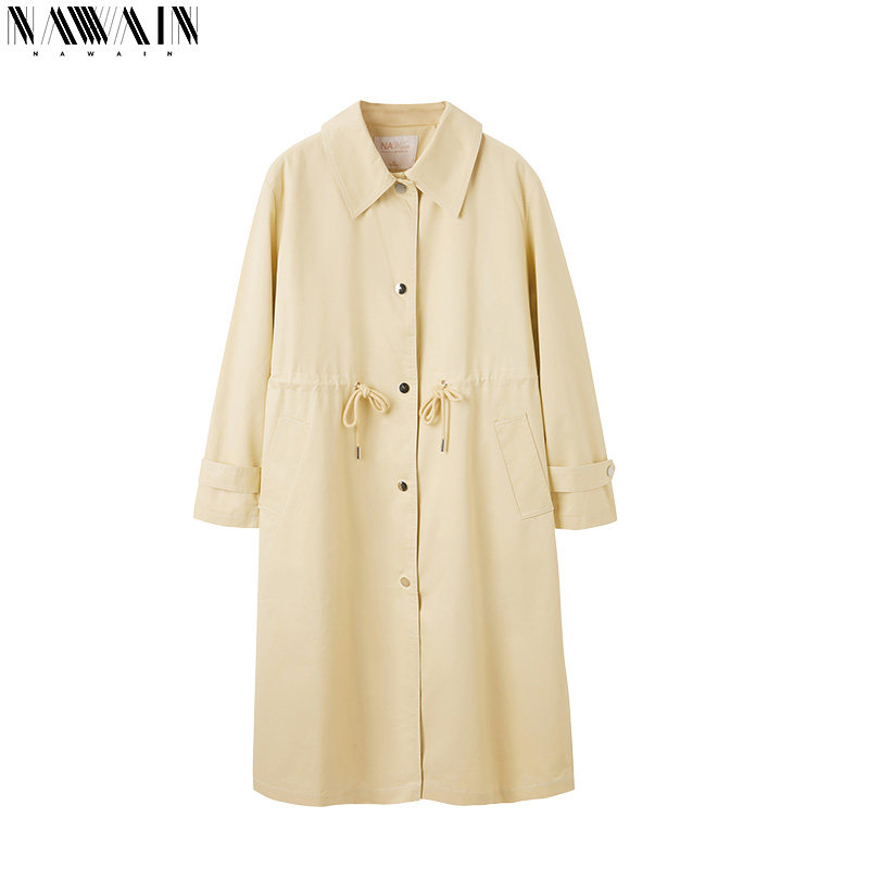 NAWain/纳纹春季2020新款女装英伦风抽绳单排扣中长款风衣外套女