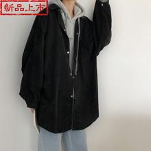 百搭中长款 衬衫 外套纯色 春秋新款 衬衣宽松加厚灯a芯绒学生女韩版