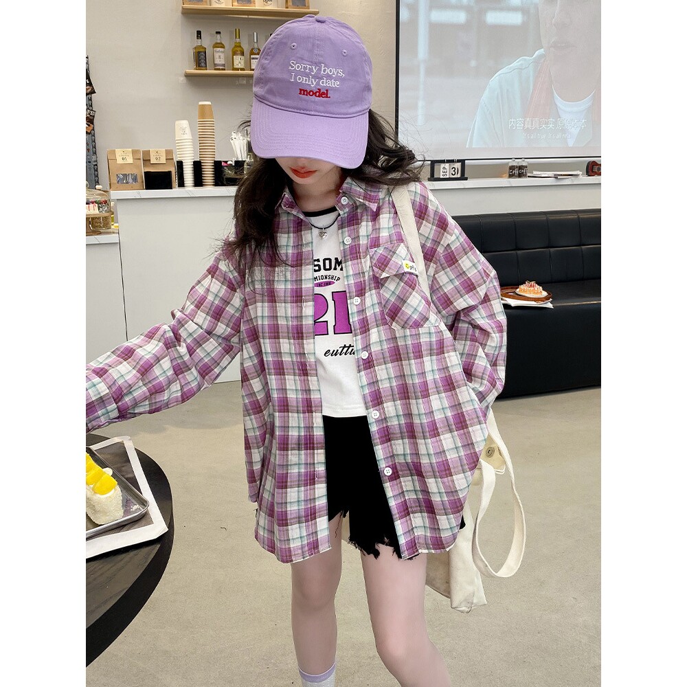 女童格子衬衫夏季薄款儿童女大童洋气夏装衬衣女孩透气防晒薄外套
