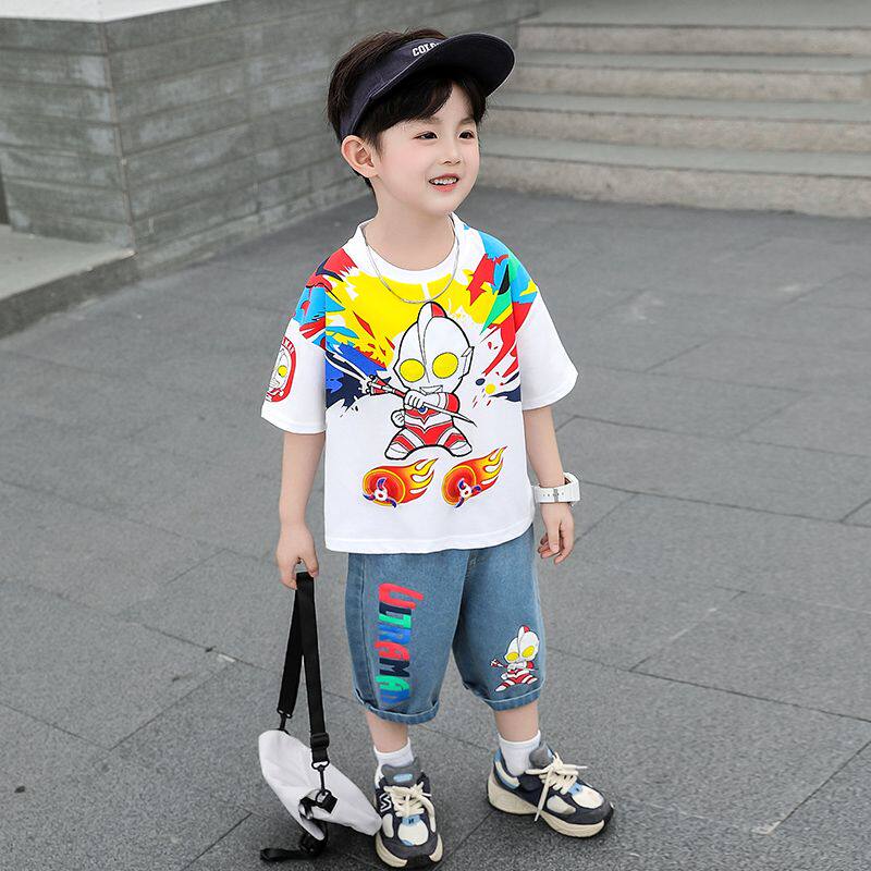 男童夏套装2026新款帅气时髦儿童奥特曼衣服洋气男宝宝夏季薄短袖