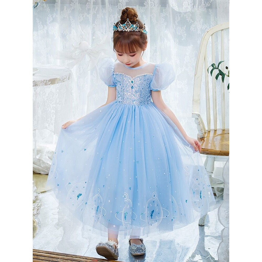 新款爱莎公主裙子冰雪奇缘艾沙女童网纱连衣裙夏艾莎儿童服装短袖