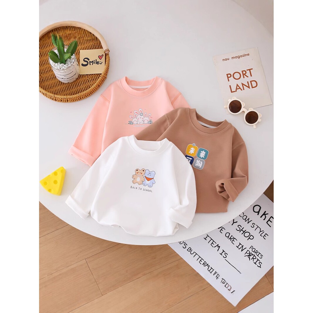 儿童春秋季套头卫衣卡通印花精梳棉打底衫婴幼儿a类软糯上衣连帽