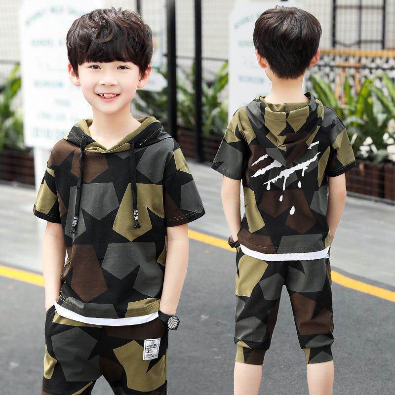 童装男童夏季中大童迷彩套装韩版男孩夏装短袖两件套半袖短裤新款