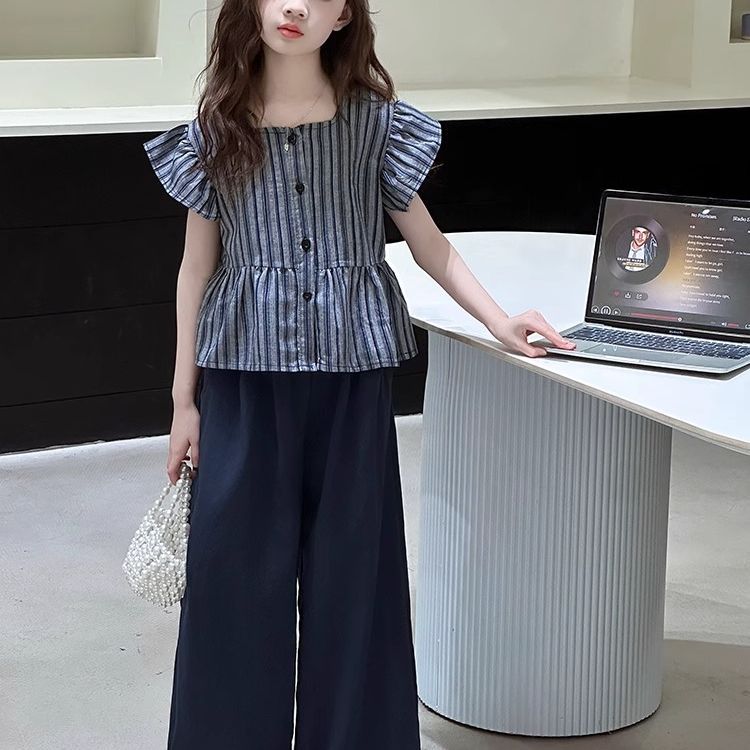 女童套装夏款2026新款洋气大童女装阔腿裤儿童夏装娃娃衫两件套夏