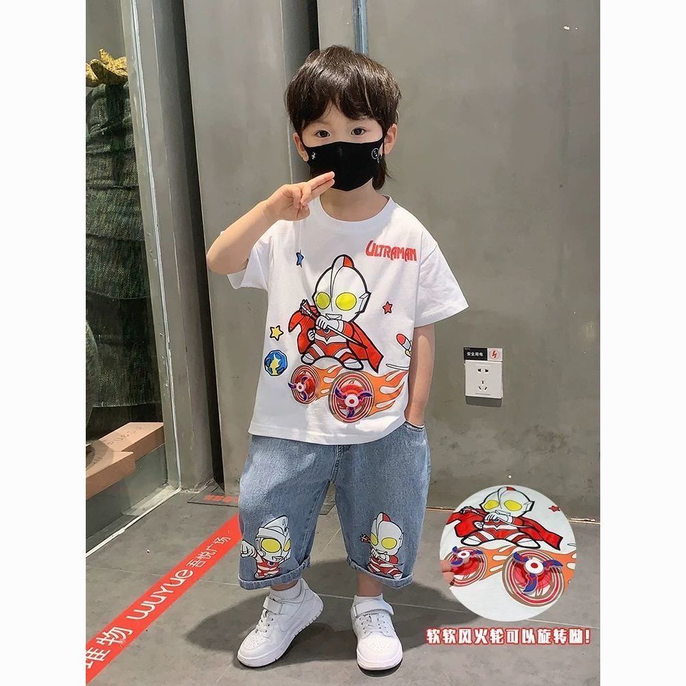 男童夏装套装帅气时髦男宝夏季衣服酷帅儿童夏款奥特曼T恤两件套