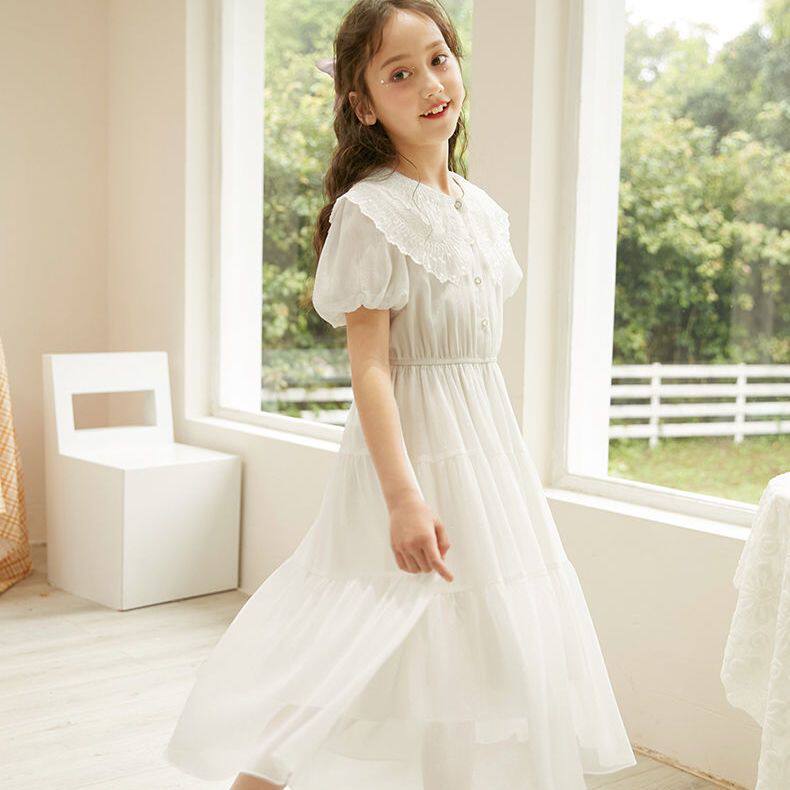 女童连衣裙夏儿童裙子公主裙白色纱裙沙滩大童女孩夏装长裙仙夏季