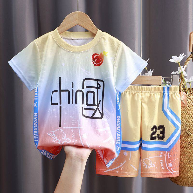 男童运动套装夏季儿童速干衣短袖女童篮球服中大童男孩两件套套装